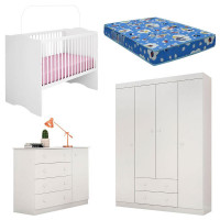 Quarto de Bebê Helena com Berço Alegria Branco Brilho com Co